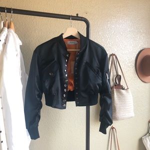 Choosy Black Cropped Bomber Jacket NWT